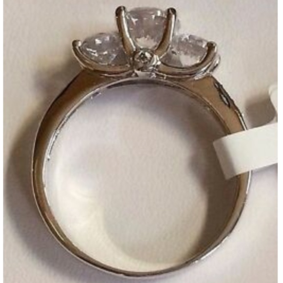 Silver Deco Engagement Ring Size 9 10 Rhodium Plated Solitaire Cubic Zirconia - Picture 7 of 8